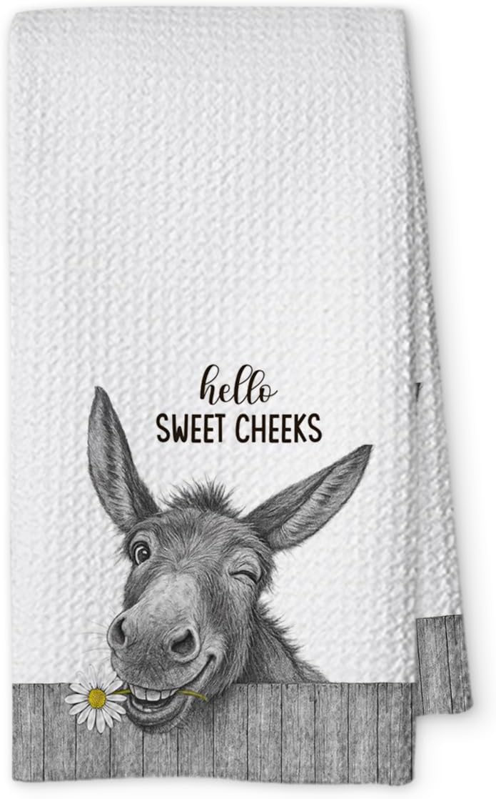 Threegoat Funny Cute Donkey Hand Towels for Bathroom,1 PCS Hello Sweet Cheeks Kitchen Towels,Donkey Decorative Towels for Rustic Farmhouse Guest Towels,Gifts for Women,Pet Owners Housewarming - B04 - Image 1